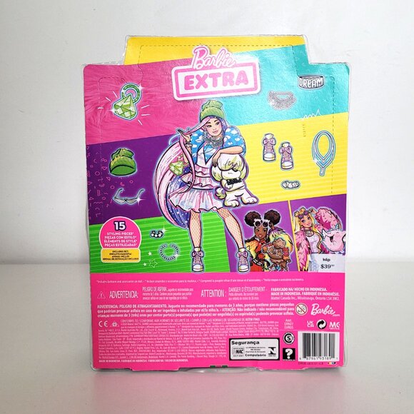 Barbie Extra #2 Pink Purple Hair Doll in Irridescent Dress Dog Mattel - NRFB - Picture 2 of 2